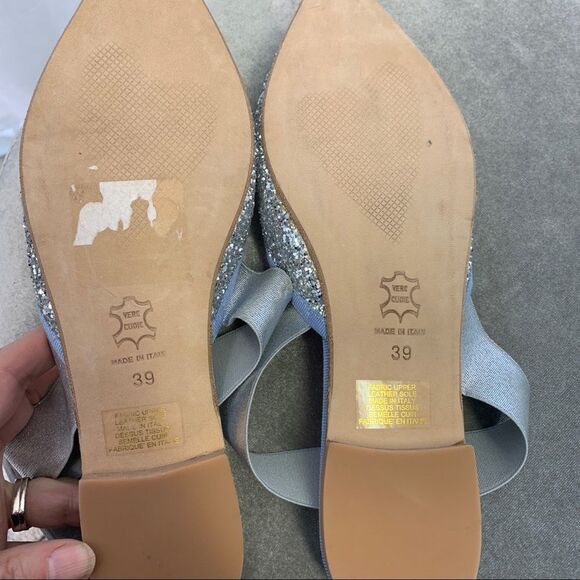 FERCA 81 Silver glitter blue bow Slingback flats Sz 39 - Picture 8 of 8